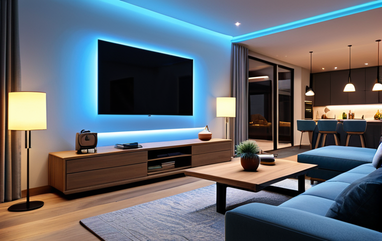 **

A modern living room at dusk. Smart lights automatically adjust to a warm, inviting glow as a family enters. Soft, indirect lighting highlights comfortable furniture. "Smart Home" icons are subtly overlaid. The scene evokes a sense of welcome and relaxation. Key elements: warm lighting, family, comfortable furniture, smart home integration, dusk. safe for work, appropriate content, fully clothed, professional, modest, perfect anatomy, correct proportions, natural pose, well-formed hands, proper finger count, natural body proportions.

**